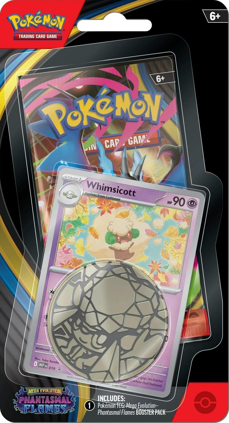 Pokemon Mega Evolution Phantasmal Flames Checklane Blister Pack (1 Booster Pack, Promo Card & Coin) (Whimsicott)