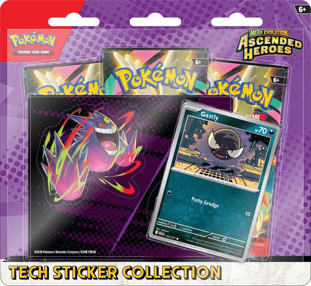 Pokémon TCG: Mega Evolution—Ascended Heroes Tech Sticker Collection—Gastly (1 Foil Promo Card & 3 Booster Packs)