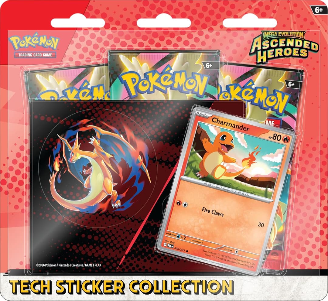 Pokémon TCG: Mega Evolution—Ascended Heroes Tech Sticker Collection—Charmander (1 Foil Promo Card & 3 Booster Packs)